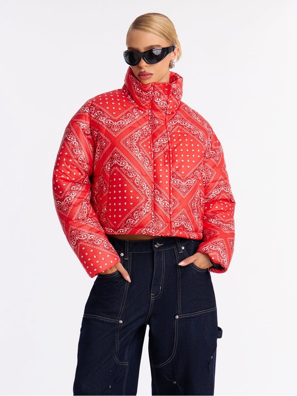 Brand New Paisley Bandana-Print Cropped Puffer Jacket